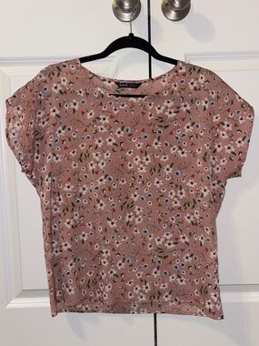 Shein pink floral blouse